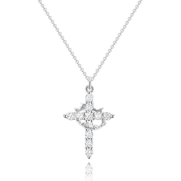 Jewelry - Diamond Crown Cross Necklace for Women 12 Birthstones First Communion Gift